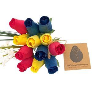 1 Dozen Happy Birthday Flower Bouquet. The Original Wooden Rose.